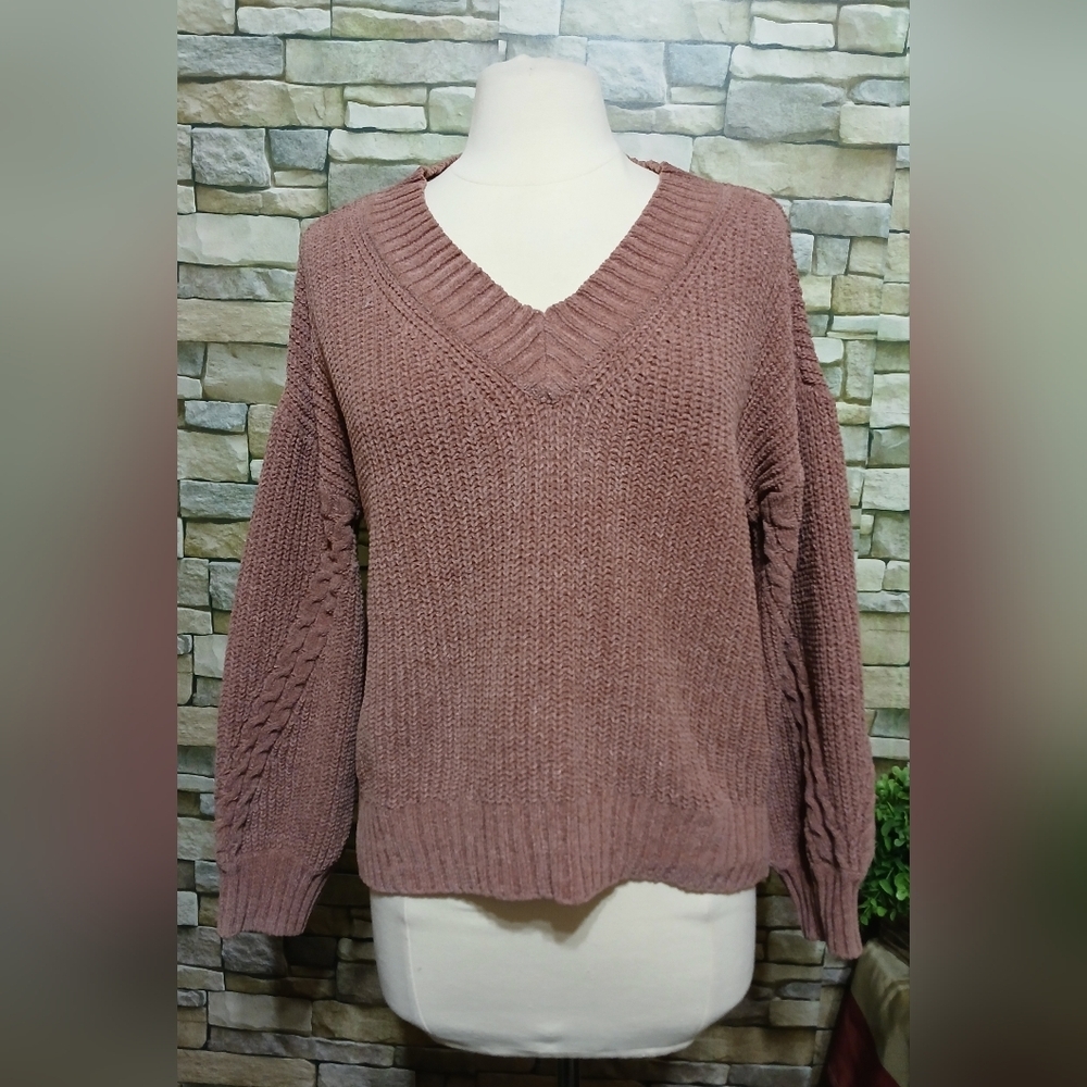 Pink Rose Large Mauve Chunky Knit Sweater Cottagecore